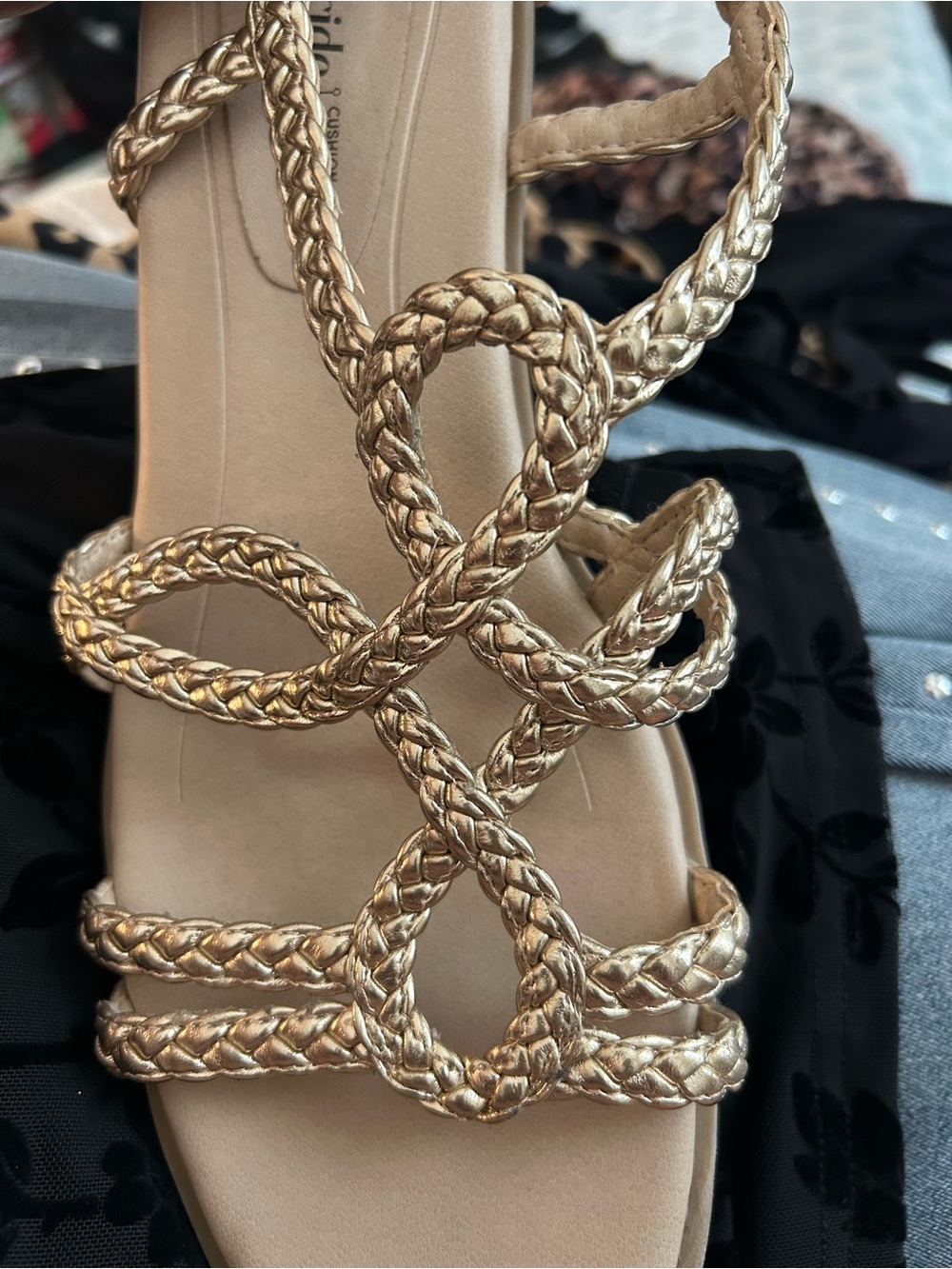 Life Stride Metallic Gold Braided Knot Sandals for Women